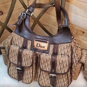 Christian Dior Vintage Trotter Street Chic Pocket Hobo Diorissimo Canvas Bag